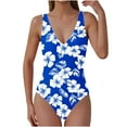 thumbnail image 2 of Xuniizn Womens One Piece Swimsuits Floral Print V Neck High Cut Tummy Control Bathing Suits with Padded Trendy Slim Backless Swimwear, S-2XL, 2 of 6