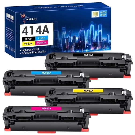 414A Toner Cartridge 4-Pack (with Chip) Compatible for 414A 414X 414 W2020A Color Laserjet Pro MFP M479fdw M454dw M479fdn M479dw M479 M454dn M454 M455 M480 Printer Ink (Black Cyan Magenta Yellow)
