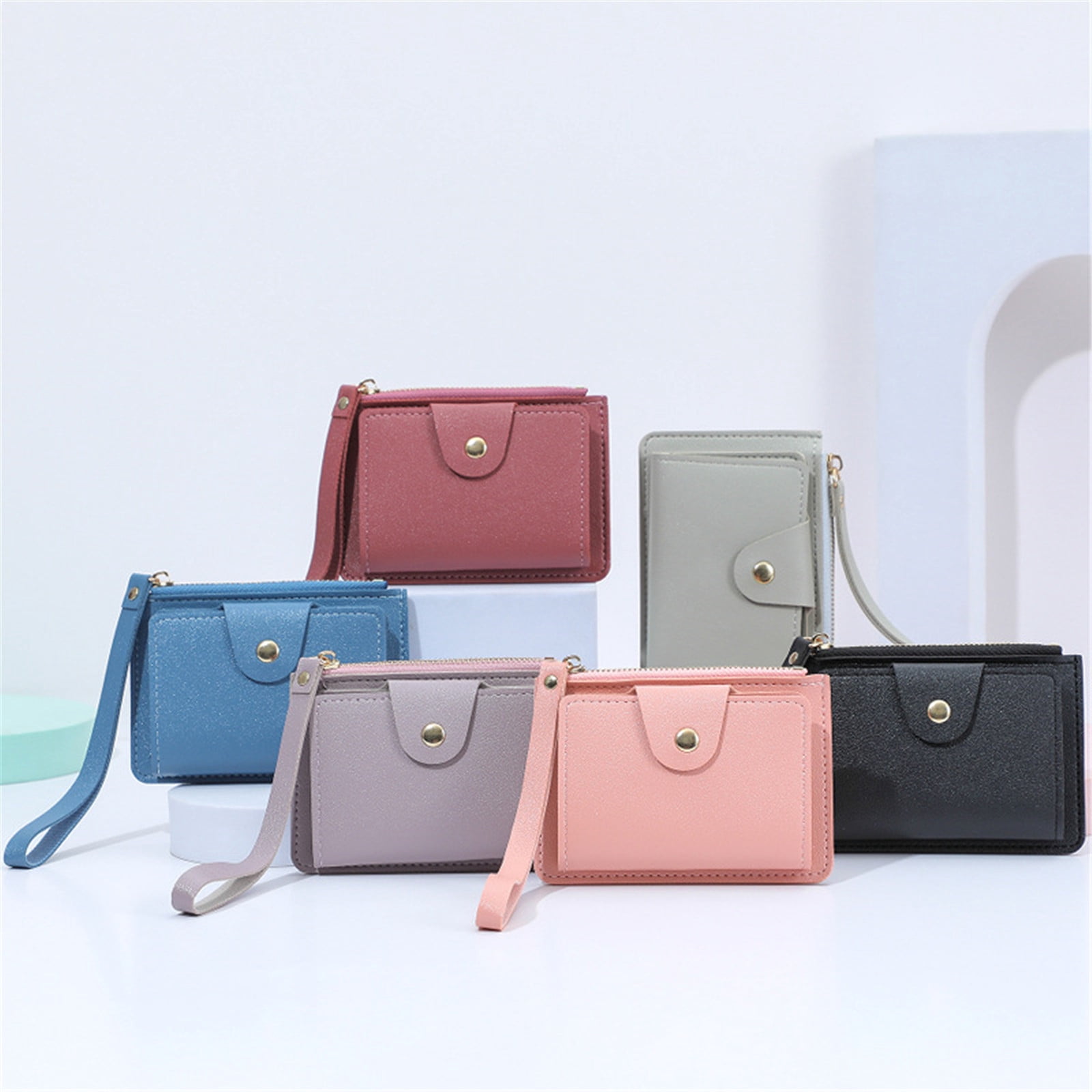 PU Wristlet Wallet Card Holder Zipper Pouch Purse for Women Clutch Bag ...