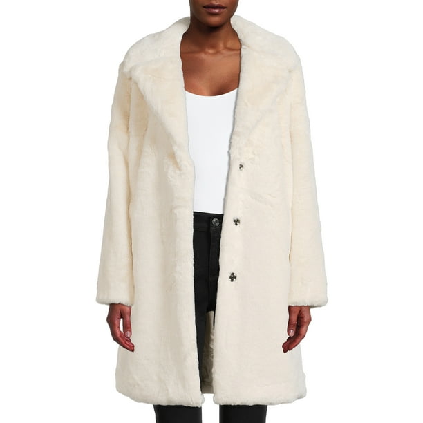 Plush Faux Fur Jacket, Laundry Faux Fur Lined Coat Plus Size White