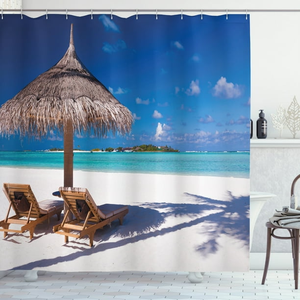 Landscape Shower Curtain, Island Caribbean Honeymoon Themed Beach