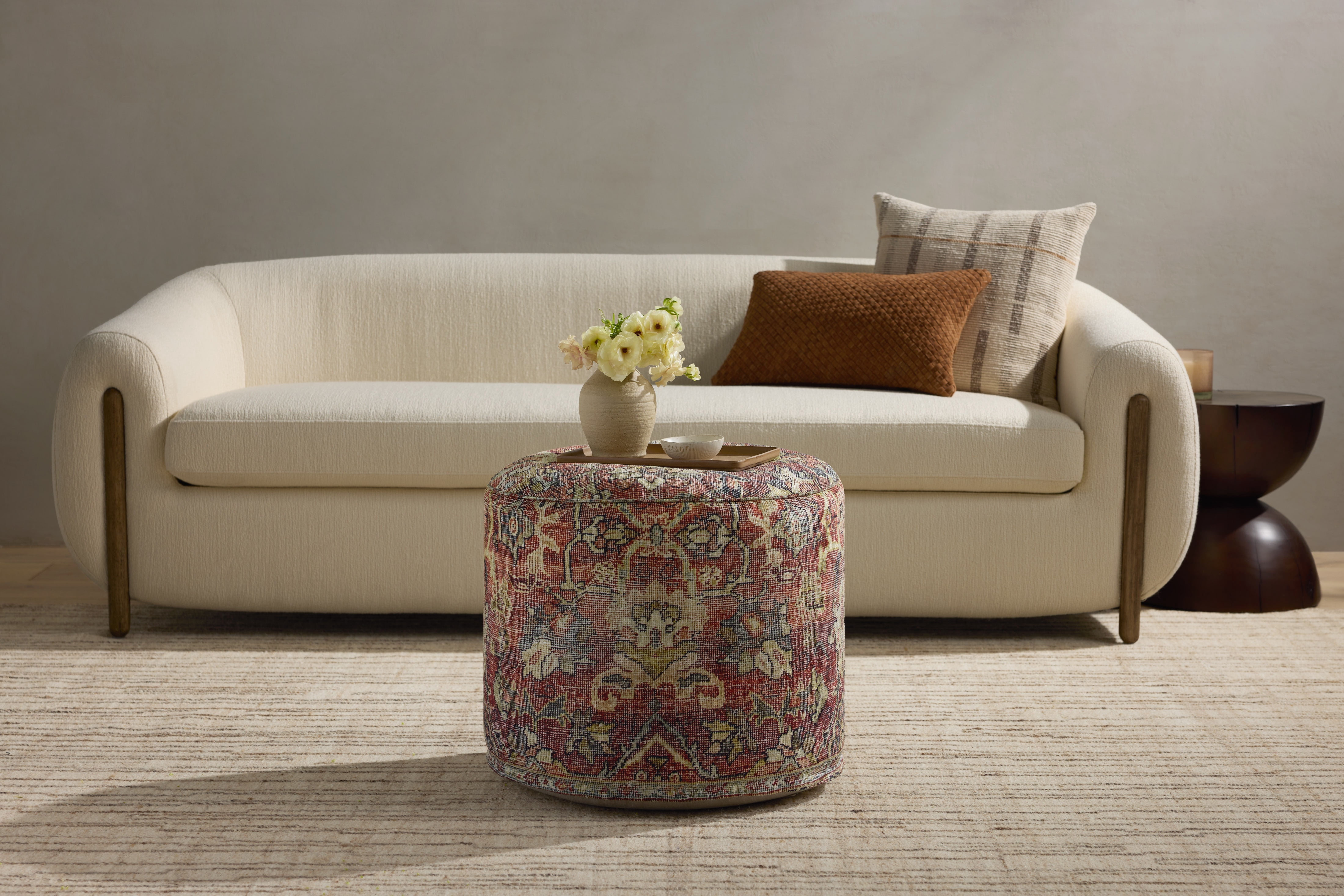 Loloi LPFLAY2 Spice Red 18" x 18" x 20" Vintage-Inspired Pouf for Living Room or Bedroom