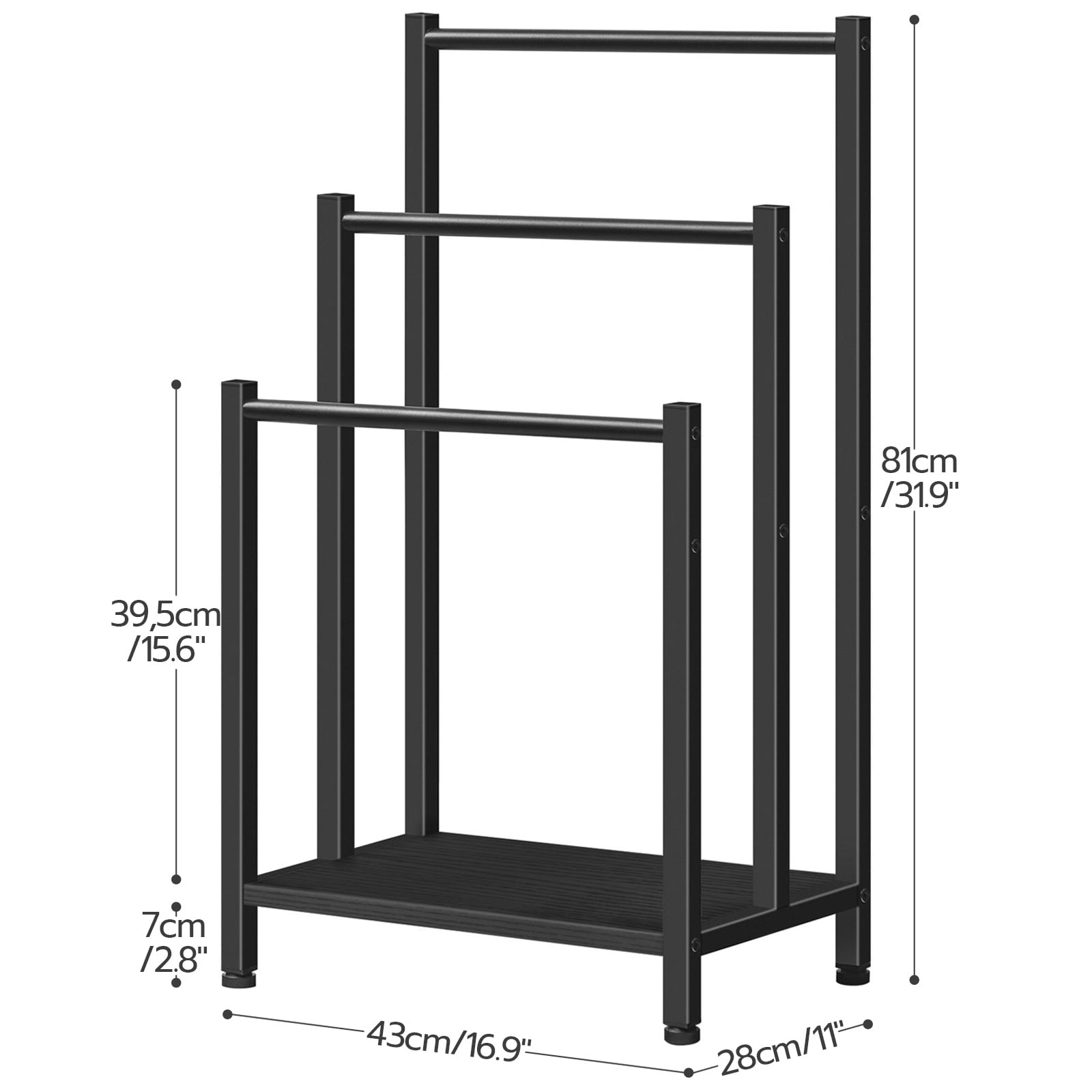HOOBRO Industrial 3-Tier Freestanding Towel Rack with Shelf, Black