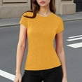thumbnail image 2 of Miluxas Womens Crew Neck Ribbed Skim Short Sleeve Fitted T Shirts Casual Basic Tight Tees Stretchy Tops for Women Yellow XL(XL), 2 of 9