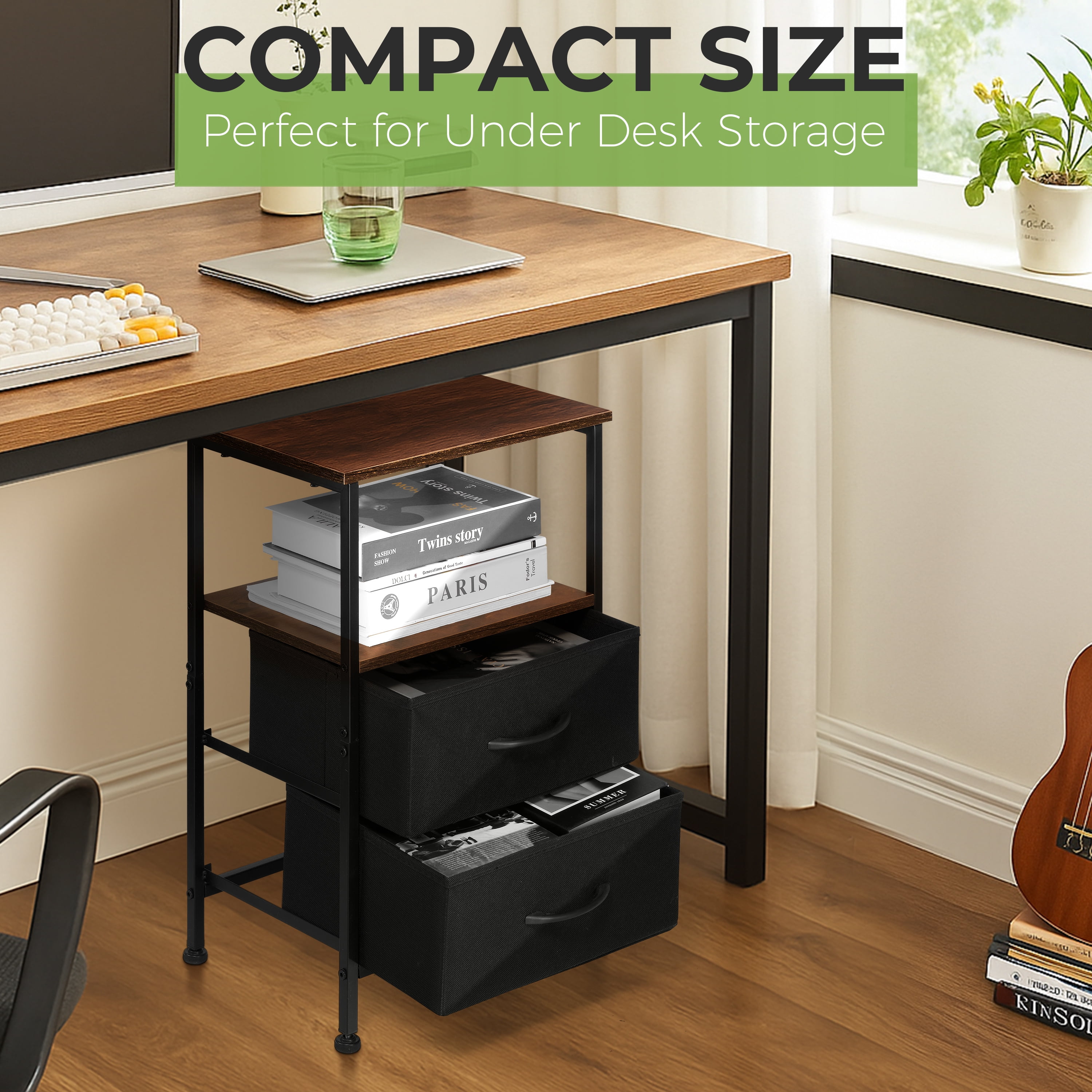 Coliware File Cabinet, Modern Wood Filing Organizer Table with Drawer, Desk Cabinet Fits A4 Letter Size, Home Office Furniture for Under Desk Storage, Rustic Brown Printer Stand Table