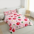 thumbnail image 4 of Manfei Sweet Cherry Queen Comforter Set,Rustic Flower Floral Bedding Sets,Pink Red Green Bedding Comforter Set For Girls,Ultra Soft Home Decor Reversible,3pcs, 4 of 9