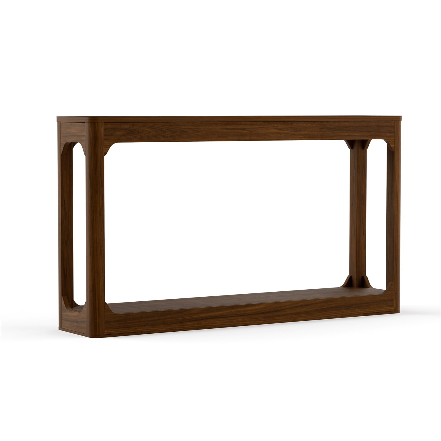 Hommoo 55.1-inch Curved-Leg Console Table, Slim Modern Entryway & Sofa Back Table with Open Shelf, Space-Saving Hallway Storage Table for Living Room, Entry, or Office, Walnut