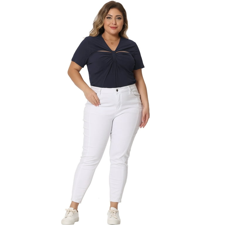 Unique Bargains Women Plus Size Ribbed Knit Cut-Out Twist Unique Bargains Women Plus Size Ribbed Knit Cut-Out Twist