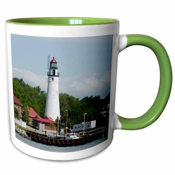 3drose, Fort Gratiot Lighthouse, Michigan, Usa - Us23 Cmi0047 - Cindy Miller Hopkins, 11oz Two-tone Green Mug