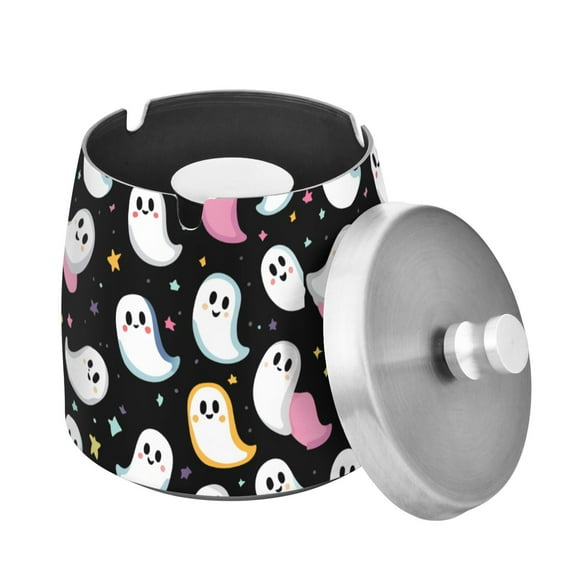 Yayeee Ashtray with Lid for Cigarette Smokeless Stainless Steel Home Ash Holder, White Halloween Ghost