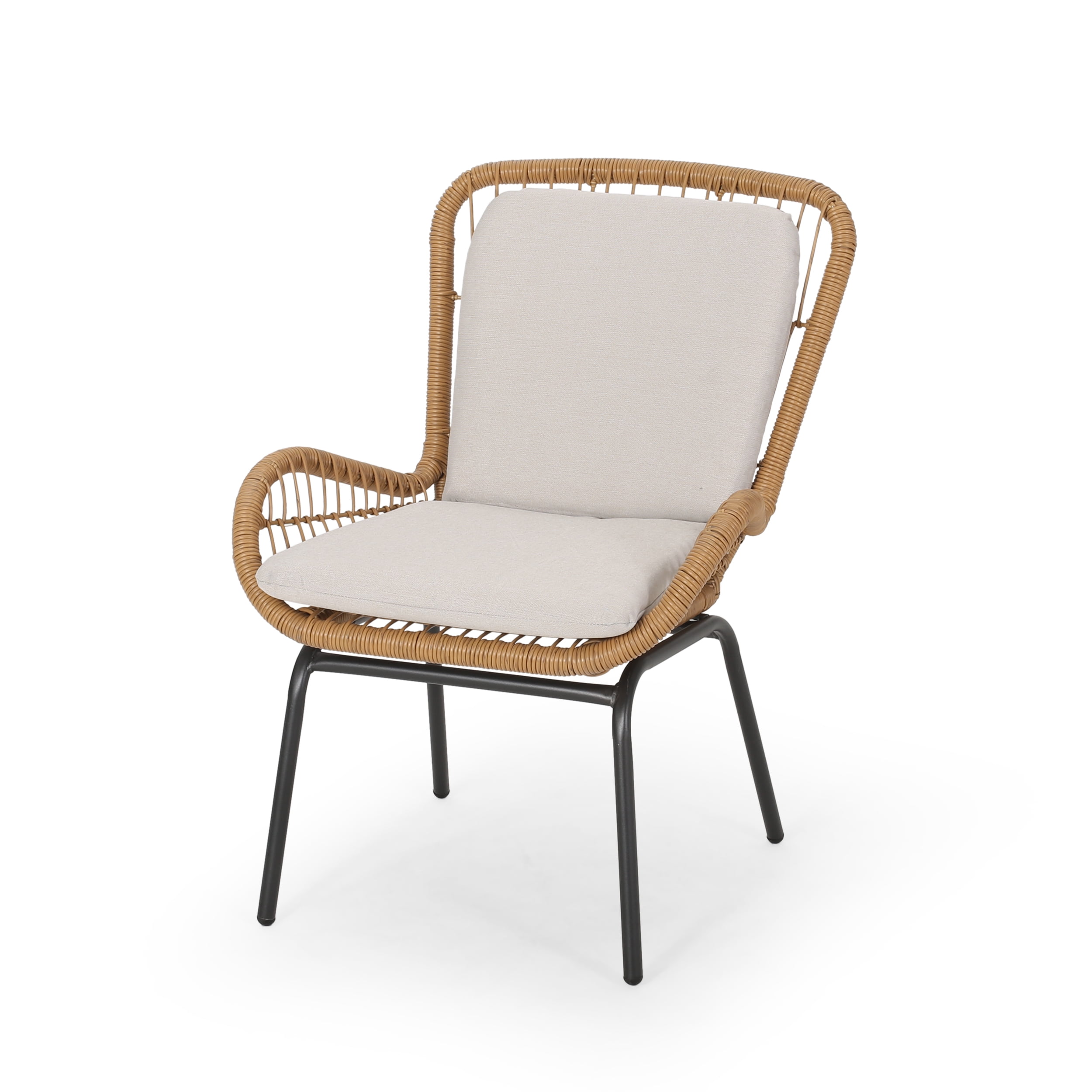 Outdoor Open Weave Wicker Club Chair Set of 2, Cushioned Leisure Seats for Patio Garden, Light Brown