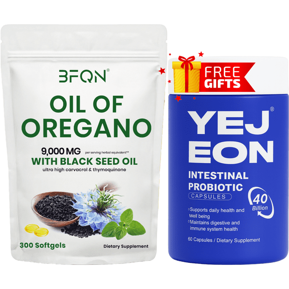 Oil of Oregano Softgels 6000mg Per Serving, 300 Count | 2 in 1 Formulated with Black Seed Oil 200mg, 4X Strength Carvacrol & Thymoquinone | Plant Based, Non-GMO & Immune Support