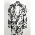thumbnail image 1 of Mens 2 Button White, Navy, & Gold Foil Floral Paisley Prom and Wedding Tuxedo By Alberto Nardoni Brand Designer, 1 of 3