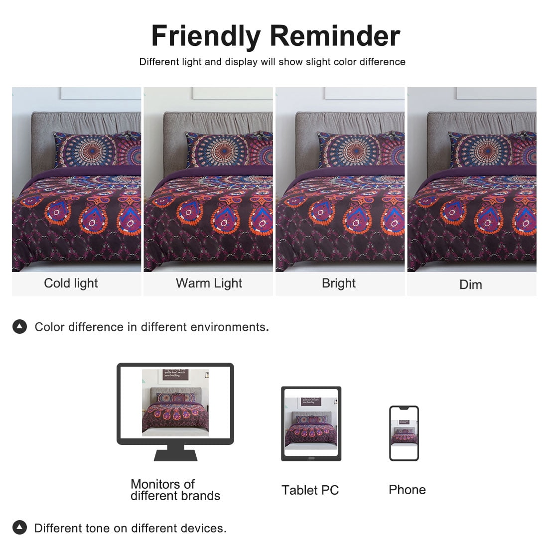 Unique Bargains 5-piece Bohemian Duvet Cover Polyester Bedding Set Purple Queen