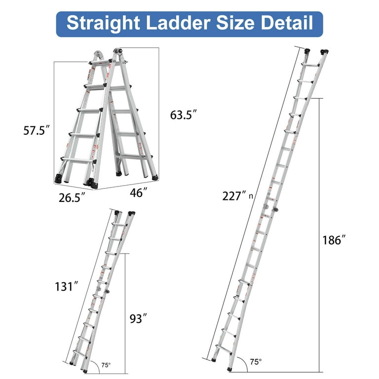 Aluminum Telescopic Ladder, Multi-Purpose Telescopic Ladder, Collapsible  Ladder Extension,Max Extension Reach 17 ft with Two Wheels,Rated Load 300  Lbs