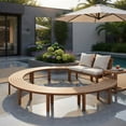 thumbnail image 3 of Hommoo Outdoor Acacia Wood Curved Bench Set of 2, Backless Patio Stools for Porch, Deck & Fire Pit Seating, Natural, 3 of 6