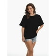 thumbnail image 3 of Women's Oversized Short Sleeve T-Shirt - Loose Fit Crewneck Basic Tee, Casual Summer Top with Rolled Sleeves, 3 of 4