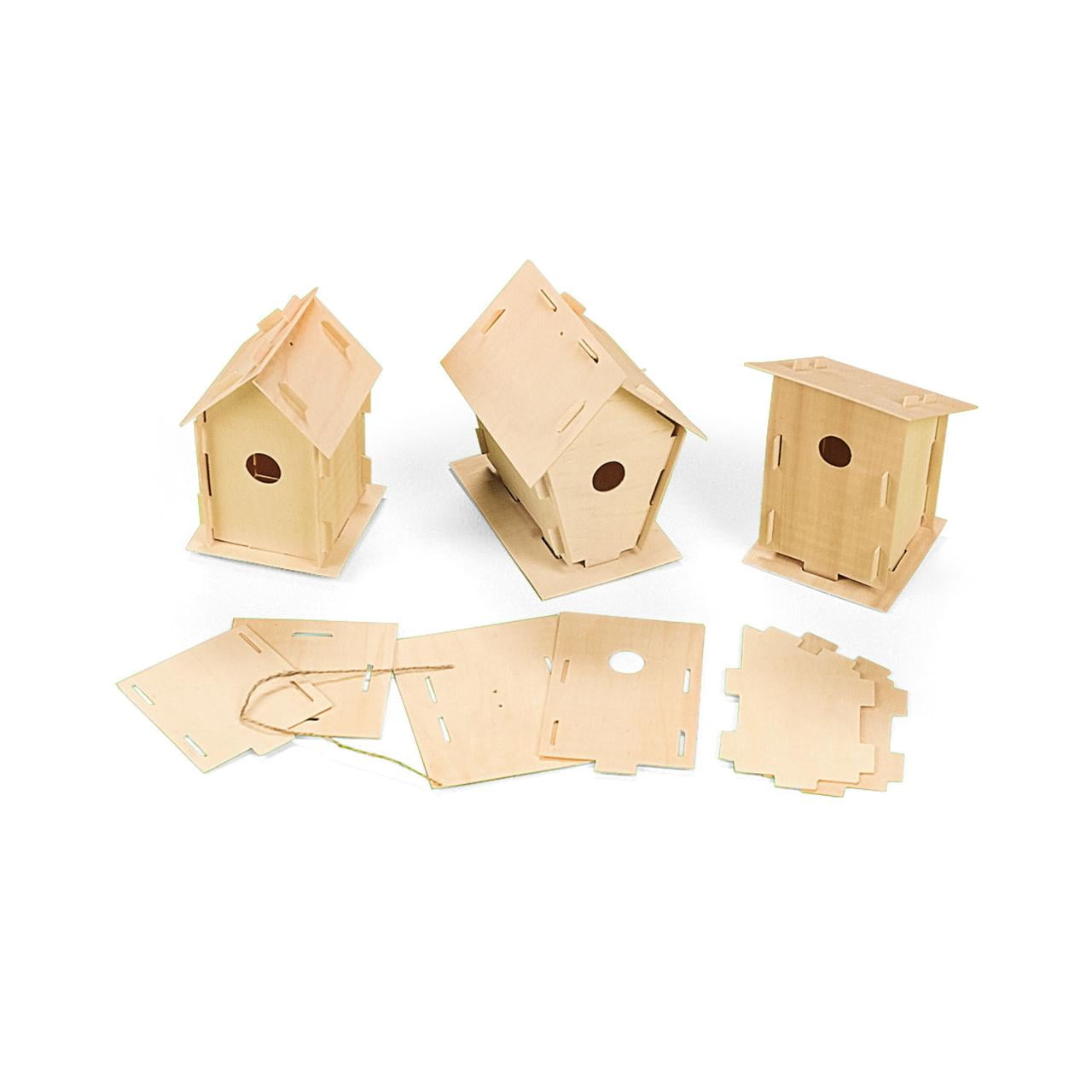 Fun Express DIY Unfinished Wood Birdhouses Craft Kit - Ideal for Creative Camp Projects Spring Crafts Personalized DIY Gifts - Perfect for Kids Adults & Group Activities - Easy to Assemble - 12 Piece