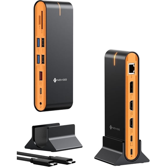 NOVOO 15-in-1 Laptop Docking Station with Triple Display, 8K DP, Dual 4K HDMI, 10Gbps USB Ports, SD/TF Card Reader, Ethernet, Compatible with MacBook and Windows Laptops