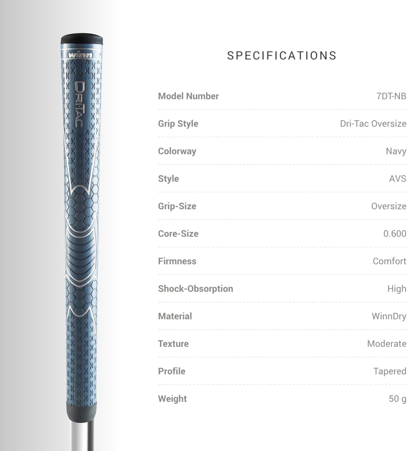 Winn Dri-Tac Oversize Golf Grip Set of 13 7DTNB– Cushioned, Non-Slip, Premium Polymer, Enhanced Shock Absorption