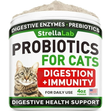 StrellaLab Cat Probiotic Powder 4 oz — Probiotics for Cats with Diarrhea, Cat Probiotics for Indoor Cats, Health Supplies Food Supplement, Cat Digestive Support, Constipation Relief Treats