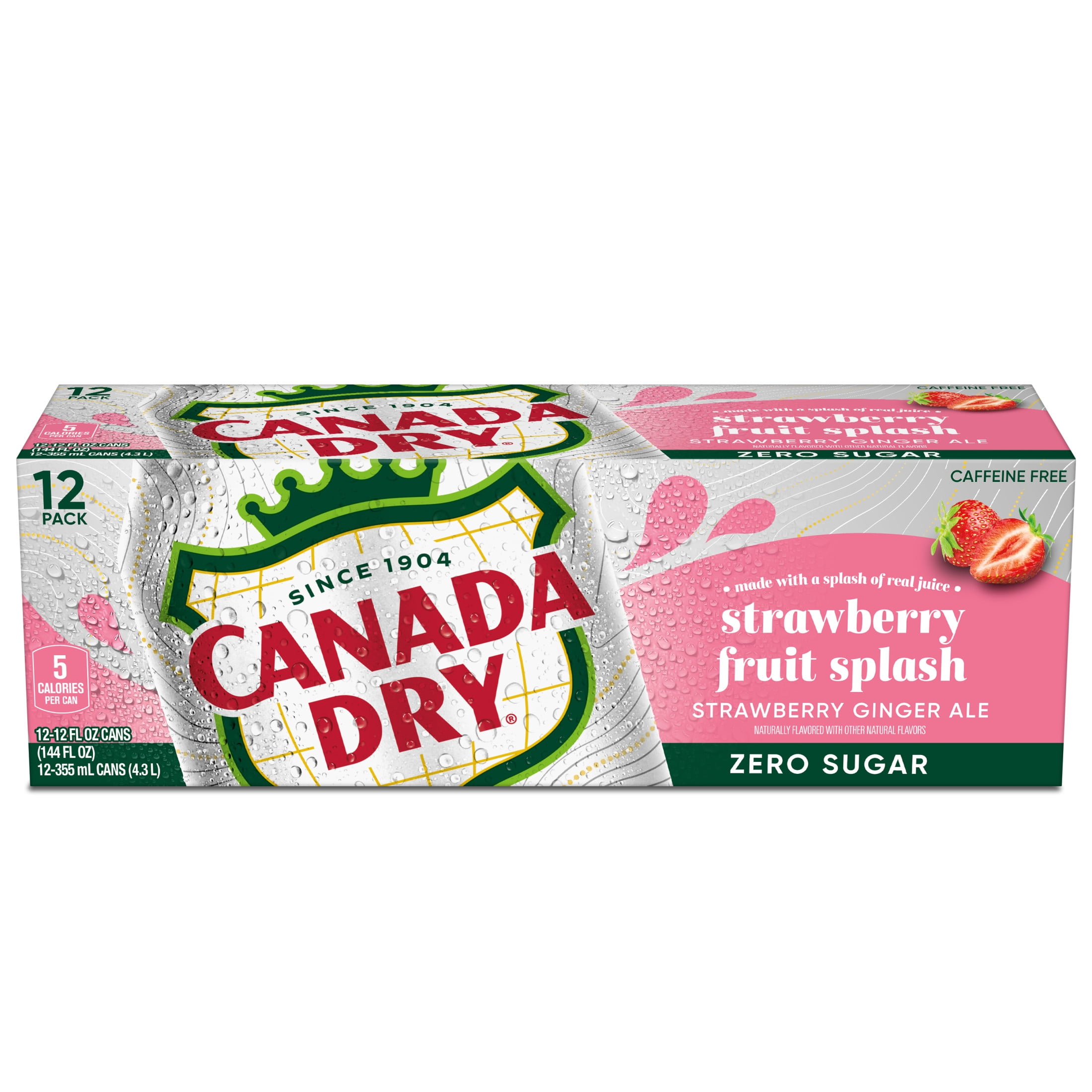 Canada Dry Caffeine Free Zero Sugar Fruit Splash Strawberry Ginger Ale Soda Pop, 12 fl oz, 12 Pack Cans
