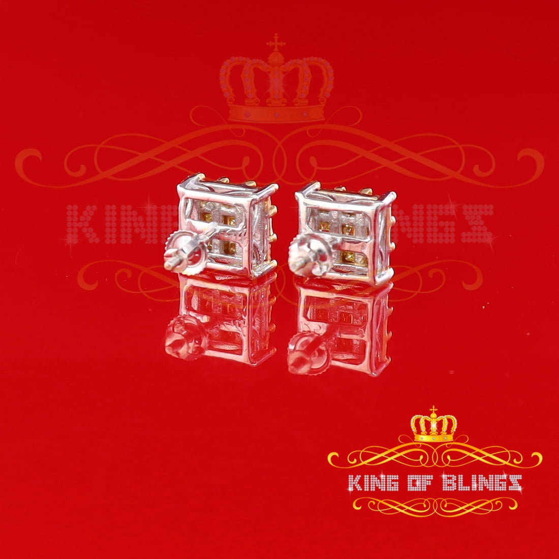 King of Bling's 0.15ct Diamond Stud Earrings For Women's White 925 Sterling Silver For Men's