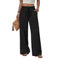 thumbnail image 2 of Dwellite Wide Leg Pants for Women Flowy Palazzo Drawstring Elastic Waist Trousers with Pockets Summer Beach Vacation Black XL, 2 of 4