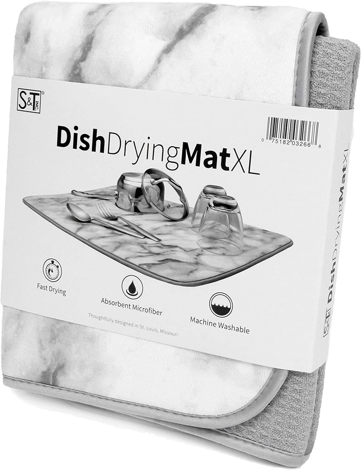S&T INC. Dish Drying Mat for Kitchen, Absorbent, Reversible XL Microfiber  Dish Mat, 18 Inch x 24 Inch, Pewter Grey Trellis