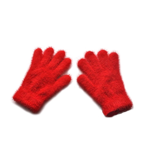 Sonducket 1 par de guantes para niños pequeños, guantes gruesos de punto de invierno, accesorio de ropa para manualidades de punto pequeño Simple y guantes y mitones Rojo brillante