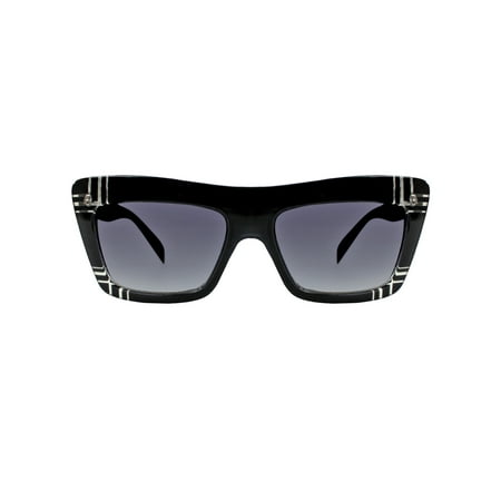 Black Retro Squared Frame Womens Sunglasses With Hard Case