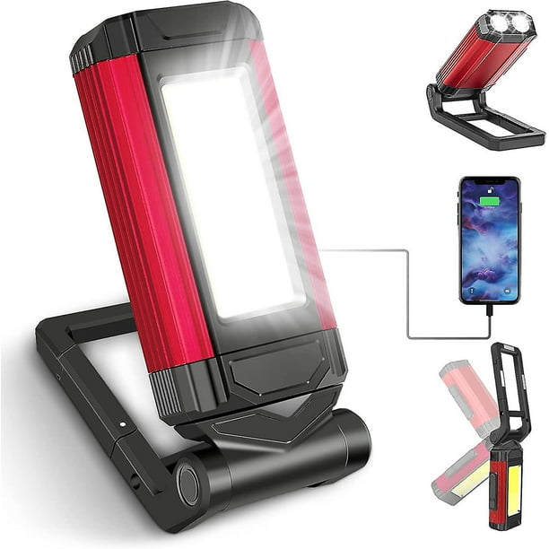 Potente luz de trabajo recargable, luz de trabajo LED, luz de taller con base magnética, luz de antorcha con resistencia al agua Ipx6, luz mecánica de 7 modos para emergencias