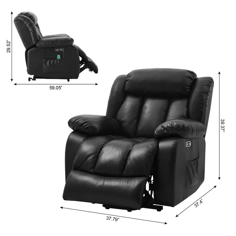 MERITLIFE Real Leather Power Lift Chair with Two Okin Motor Electric Lift  Recliner with Lumbar Support Lays Flat Home Sofa Chairs,Black 