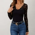 thumbnail image 4 of FASHOFT Lace Long Sleeve Shirts for Women Trendy Slim Fitted V Neck Going Out Outfits Basic Tight Tops Black L, 4 of 9