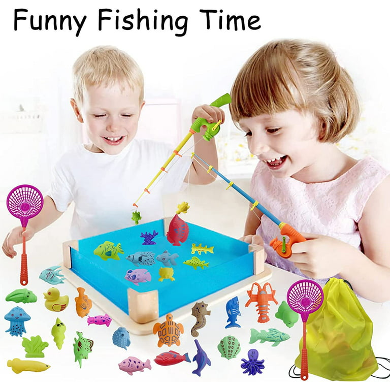 Kids Fishing Bath Toys Game - 7Pcs Magnetic Floating Fish