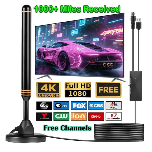 Digital TV Antennas for Free Channels, HD TV Antenna for Smart TV Indoor, Outdoor Long Range Amplifier TV Antenna for Local Channels with Strong Magnetic Base, Support 4K 1080P VHF UHF All TV