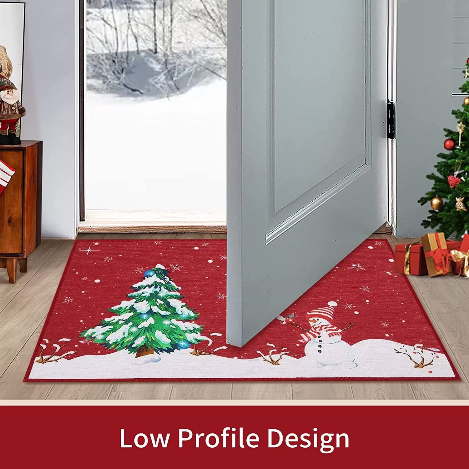 Merry Christmas Decorative Doormat Front Door Mat for Indoor Outdoor  Entrance Welcome, Winter Pine Trees Snowflake Anti-Slip Low-Profile Rug  31.5x19.6 Inch,Fade Resistant, Easy Clean