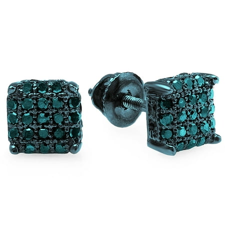 Cube Sterling Silver Earrings - 0.33 Carat (ctw) Sterling Silver Ice Cube Dice Shape Mens Hip Hop Iced Stud Earrings 1/3 CT