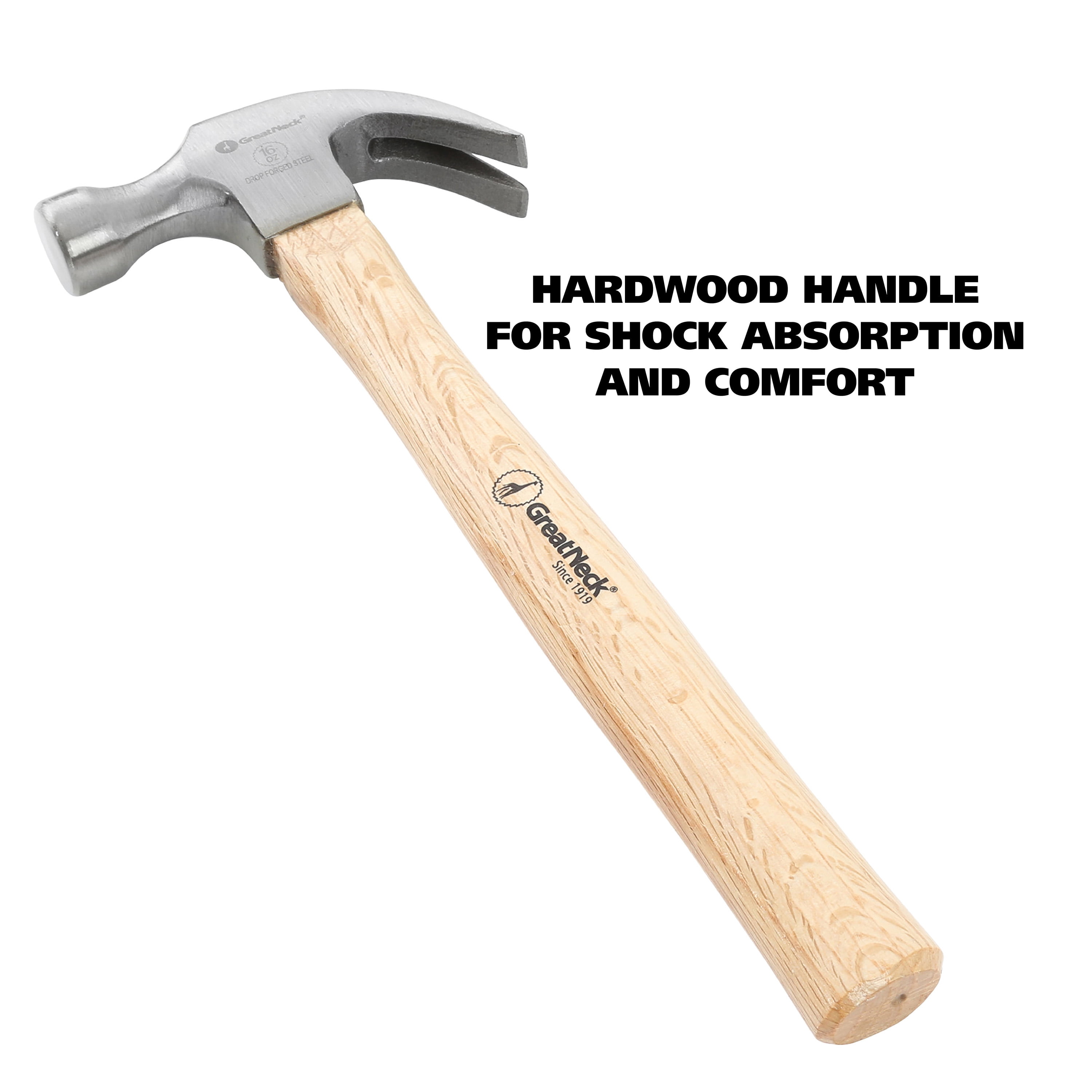 GreatNeck Curved Claw Steel Hammer with Hickory Handle, 16 oz