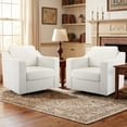 thumbnail image 3 of COOLHUT Swivel Accent Chair, Linen Fabric Modern Upholstered Armchair with Plump Back Pillow, Comfort Barrel Reading Chair for Living Room Bedroom, White, 3 of 11