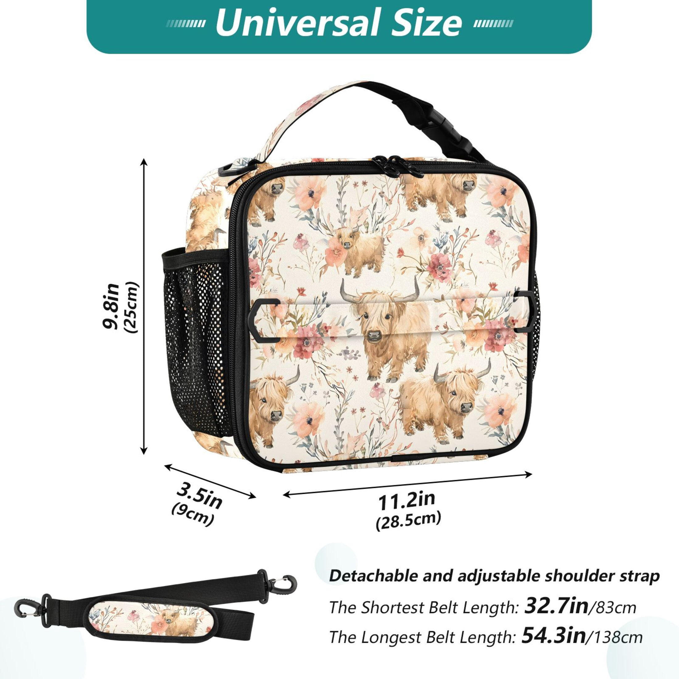 ALAZA Cute Highland Cows Lunch Box Insulated Lunch Bag Cooler Tote with Shoulder Strap