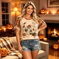 thumbnail image 4 of IYYVV Plus Size Halloween Shirts for Women Cute Ghost Pumpkin Print Plaid Short Sleeve T-Shirts Orange XL, 4 of 6