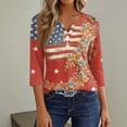 thumbnail image 5 of Women's Patriotic Star Print 250th Anniversary USA Shirt V-Neck Button 3/4 Sleeve T-Shirt, 5 of 6