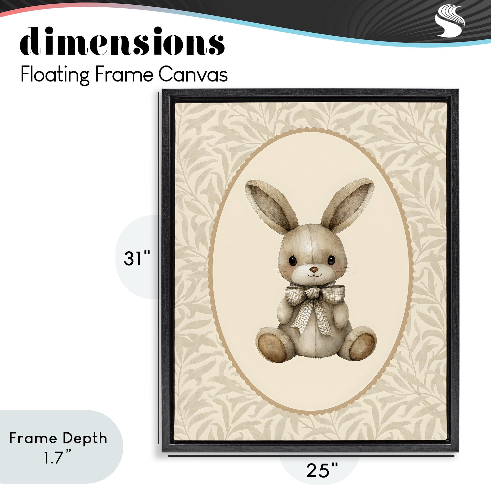 Stupell Industries Neutral Bunny in Oval Border Black Framed Floater Canvas Wall Art, design by LSR Design Studio