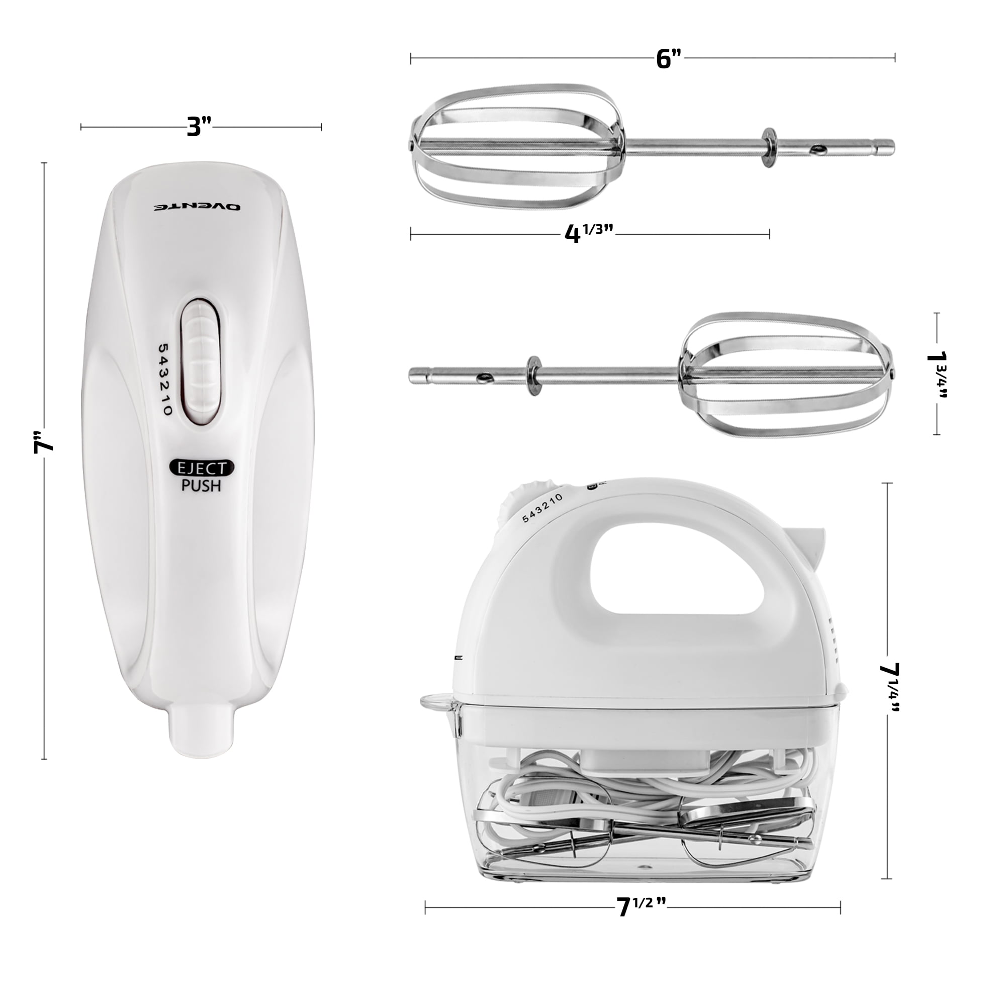 Ovente Portable Electric Hand Mixer 5 Speed Mixing 150W Powerful Blender  with 2 Stainless Steel Chrome Beater Turquoise HM161T