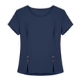 thumbnail image 5 of GUACER Cotton Linen Short Sleeve Tops for Women Crew Neck Button Detail Side Slit Blouses for Casual Summer, 5 of 6