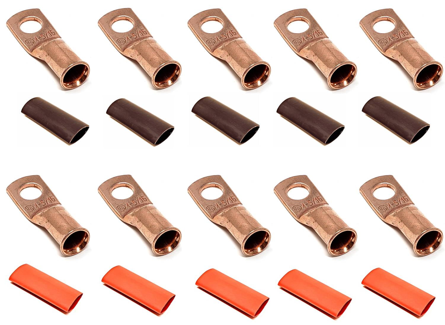 10pcs 4 AWG x 5/16" Pure Copper UL Listed Cable Lug Terminal Ring