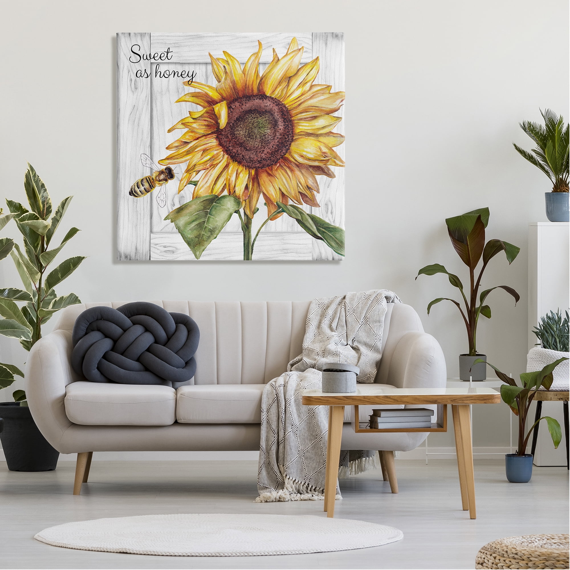 Stupell Industries Sweet as Honey Sunflower Botanical & Floral Painting Gallery Wrapped Canvas Art Print Wall Art, 36 x 36
