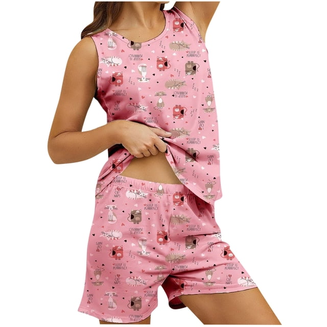 Rbaofujie Pyjama pour Femmes Ensemble Deux Pièces Imprimé Col Rond Shorts Pyjama de Noël pour la Maison