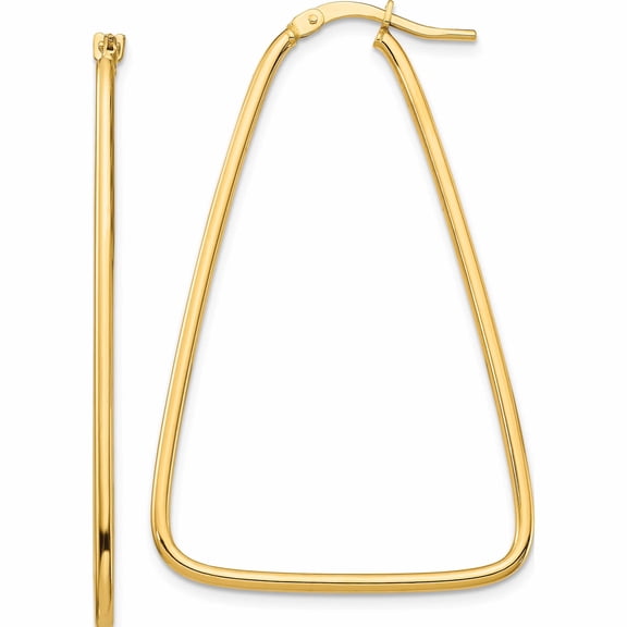 14K Yellow Gold 1.5mm Polished Large Triangle Dangle Hoop Earrings (43.85 X 29) Made In Peru tf1368
